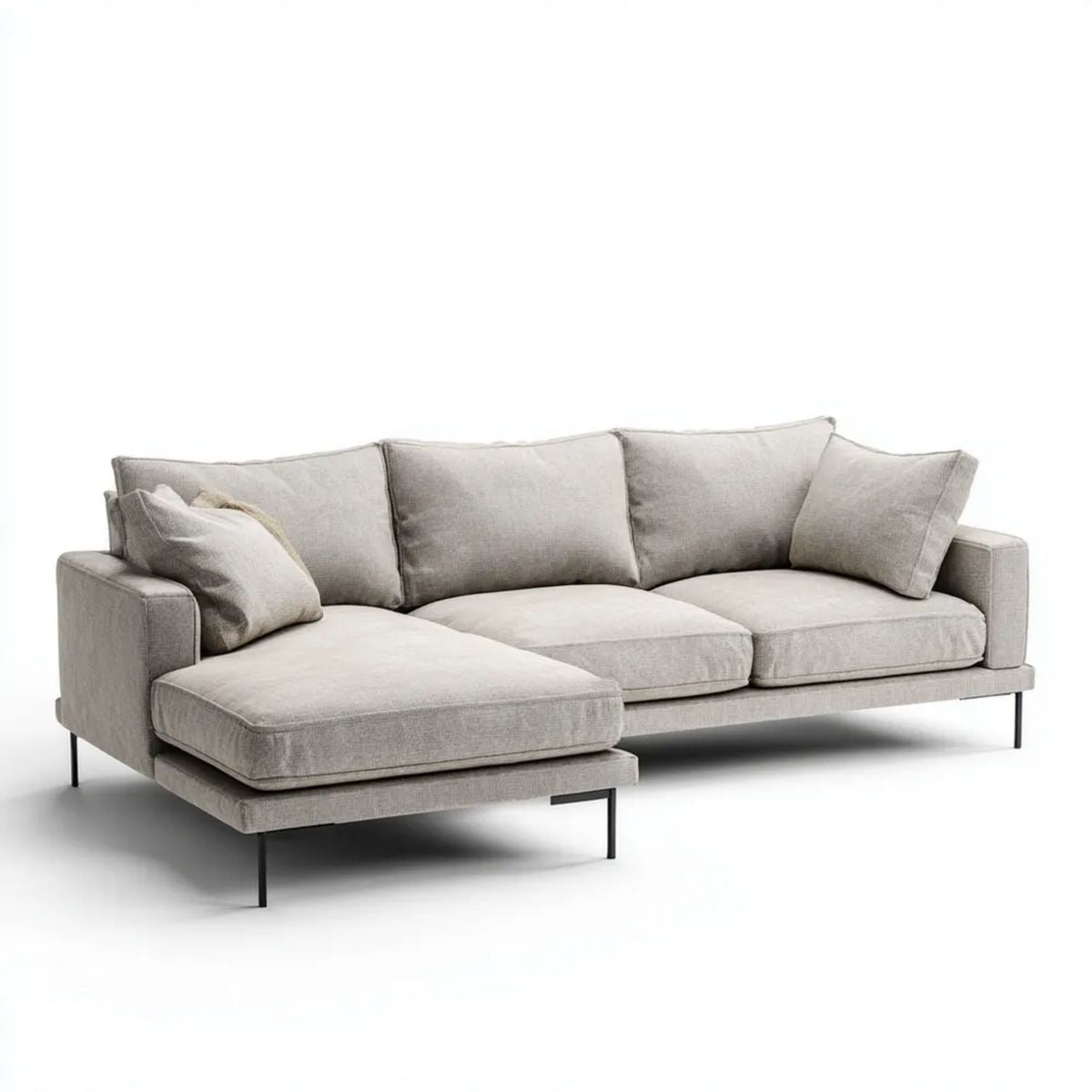 Jasnoszara sofa narożna z lewym szezlongiem z tkaniny, 280 × 160 × 85 cm