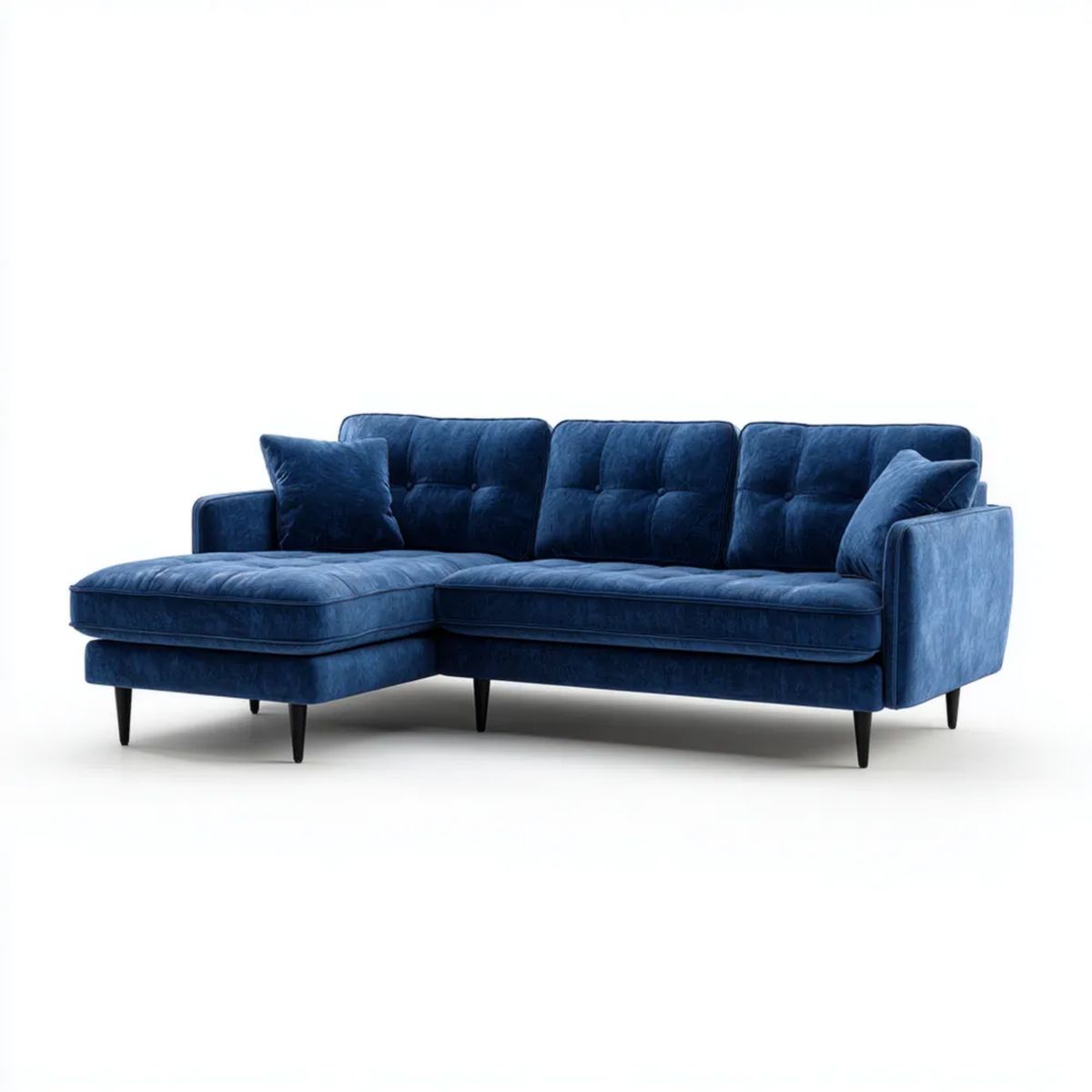 Granatowa sofa narożna z lewym szezlongiem z aksamitu 260 × 160 × 85 cm, kształt L