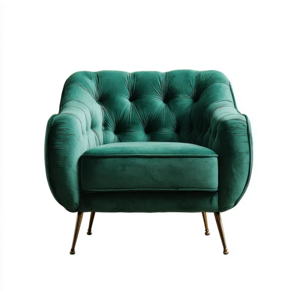 Zielony fotel wypoczynkowy z aksamitu, złote metalowe nogi, 92 × 84 × 78 cm