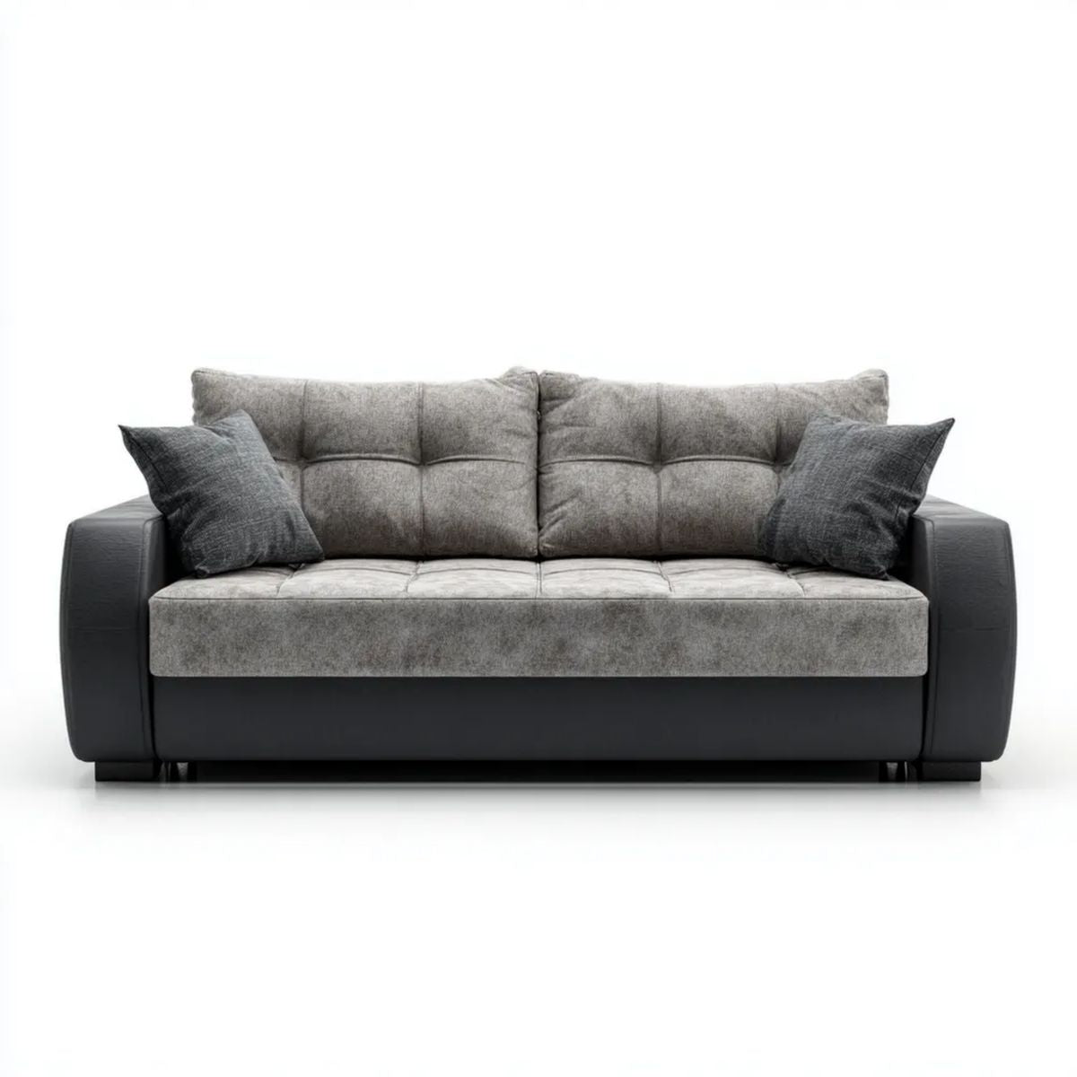 Sofa trzyosobowa szaro-czarna z tapicerką poliestrową i PU, 220 x 95 x 90 cm