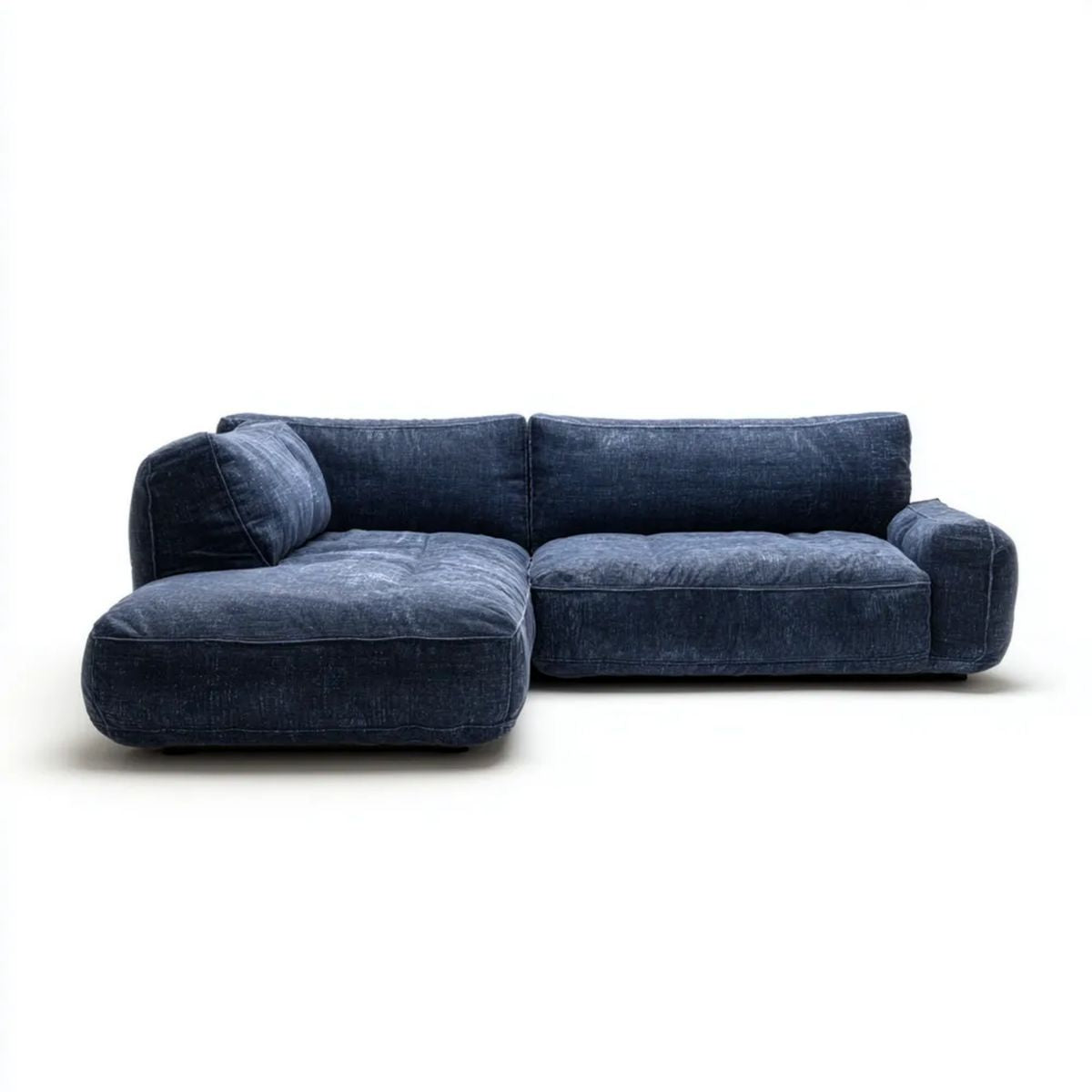Granatowa sofa narożna z lewym szezlongiem, tapicerowana tkaniną poliestrową, 280 x 170 x 78 cm