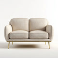 Beżowa sofa dwuosobowa z tapicerką poliestrową i złotymi metalowymi nogami, 160 × 88 × 82 cm