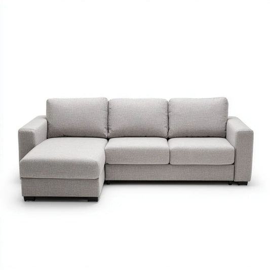Sofa narożna lewostronna jasnoszara z tapicerką poliestrową 230 x 150 x 85 cm
