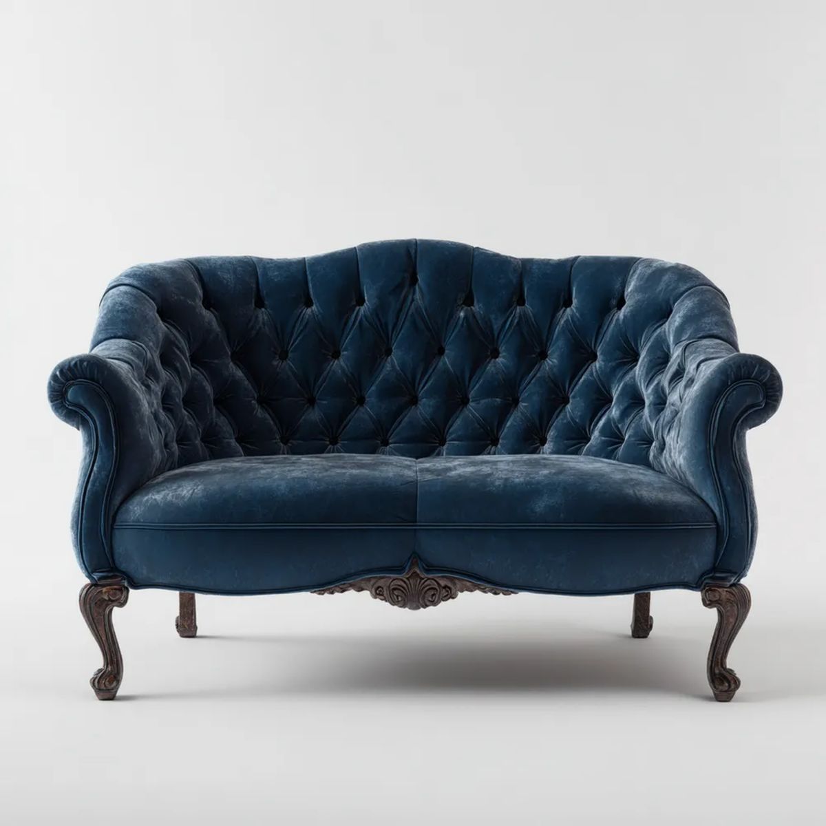 Dwuosobowa sofa klasyczna z aksamitu, granatowa, 170 x 85 x 98 cm