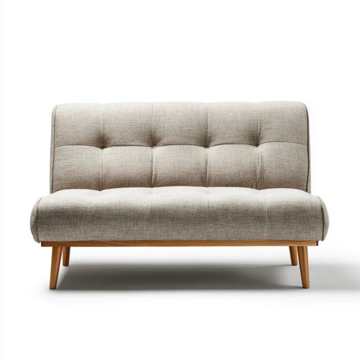 Dwuosobowa sofa jasnoszara z tapicerką poliestrową na nogach z litego drewna kauczukowego, 130 x 76 x 82 cm