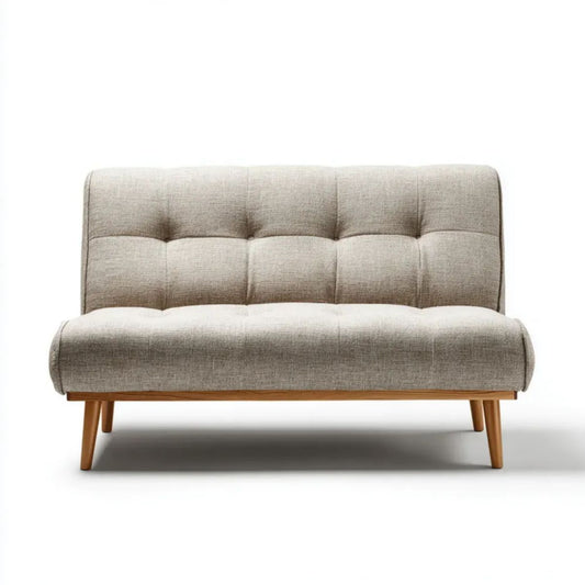 Dwuosobowa sofa jasnoszara z tapicerką poliestrową na nogach z litego drewna kauczukowego, 130 x 76 x 82 cm