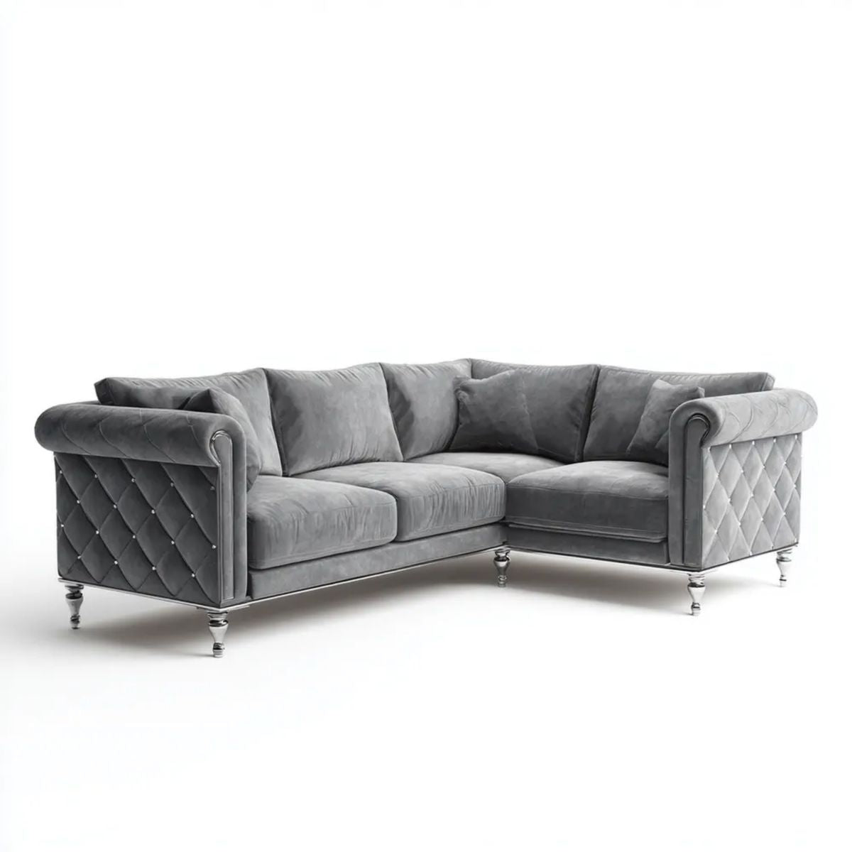 Szara sofa narożna w kształcie litery L z aksamitu poliestrowego, 280 × 200 × 90 cm