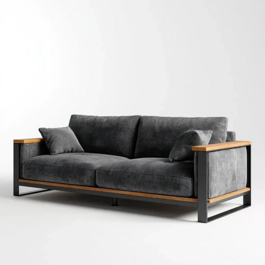 Dwuosobowa sofa grafitowa ze sztruksu na stalowej ramie 160 × 85 × 78 cm