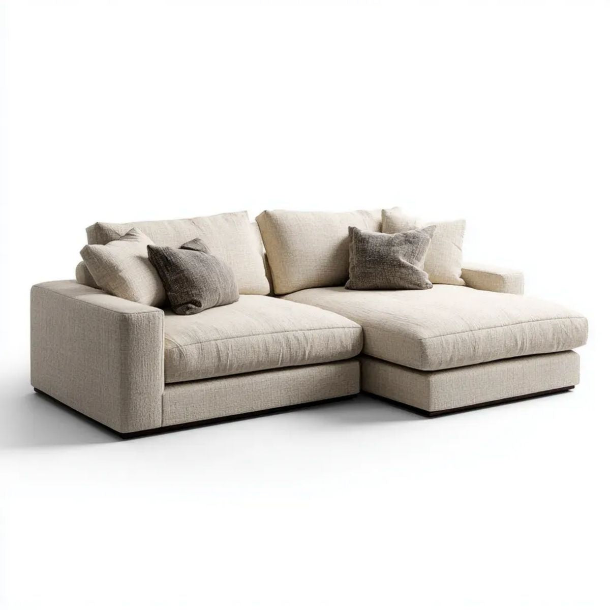 Prawostronna sofa narożna w kształcie L z tapicerką poliestrową 260 × 170 × 85 cm, beżowo-szara