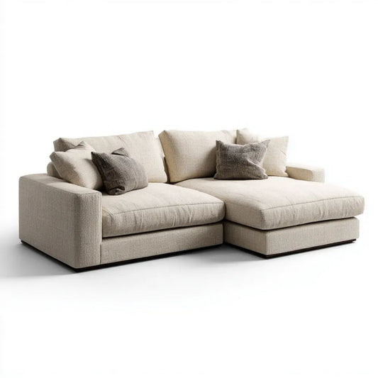 Prawostronna sofa narożna w kształcie L z tapicerką poliestrową 260 × 170 × 85 cm, beżowo-szara