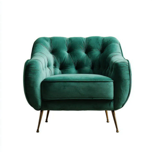 Zielony fotel wypoczynkowy z aksamitu, złote metalowe nogi, 92 × 84 × 78 cm