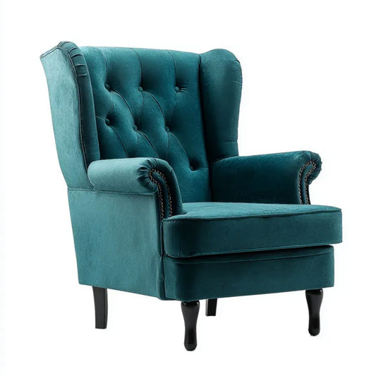 Fotel uszak Chesterfield z aksamitu turkusowy 82 x 90 x 105 cm