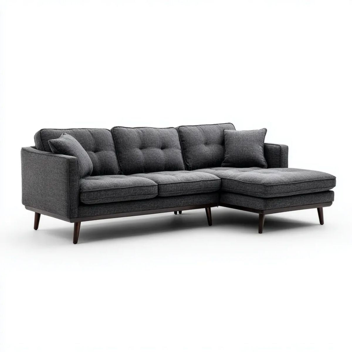 Prawostronna sofa narożna z szezlongiem, tapicerka poliestrowa, ciemnoszara, 240 × 160 × 85 cm