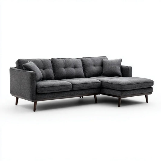 Prawostronna sofa narożna z szezlongiem, tapicerka poliestrowa, ciemnoszara, 240 × 160 × 85 cm