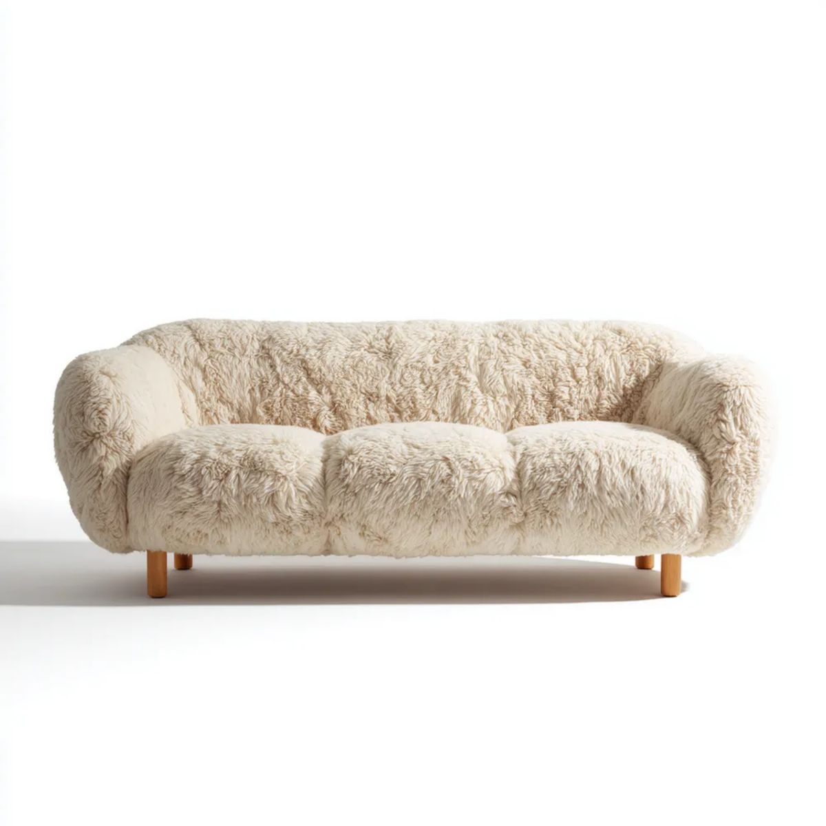 Kremowa trzyosobowa sofa z tkaniny poliestrowej 200 × 90 × 78 cm, zaokrąglona