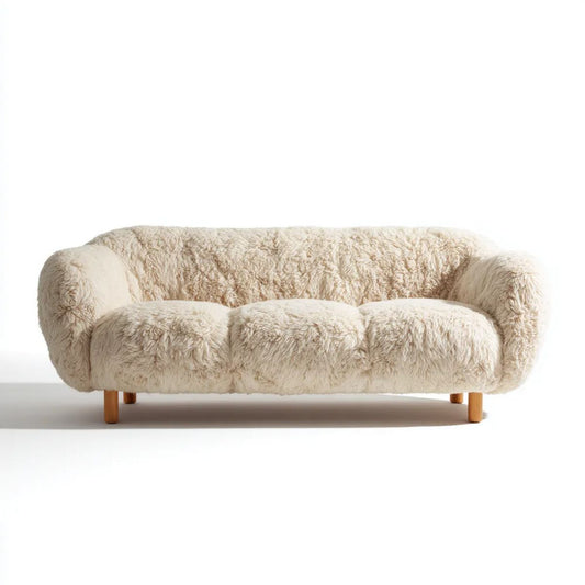 Kremowa trzyosobowa sofa z tkaniny poliestrowej 200 × 90 × 78 cm, zaokrąglona