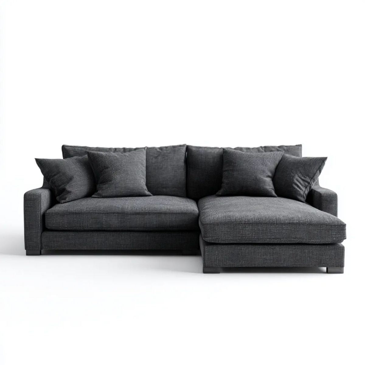 Ciemnoszara sofa narożna z prawostronnym szezlongiem z poliestru 280 x 170 x 85 cm, kształt L