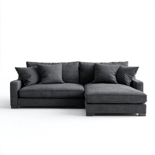 Ciemnoszara sofa narożna z prawostronnym szezlongiem z poliestru 280 x 170 x 85 cm, kształt L