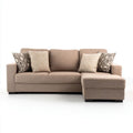 Beżowa sofa narożna w kształcie L z prawym szezlongiem, tapicerka poliestrowa, 250 × 160 × 85 cm