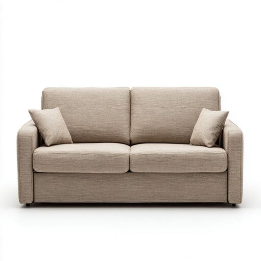 Beżowa sofa dwuosobowa z tapicerką poliestrową 160 x 90 x 85 cm