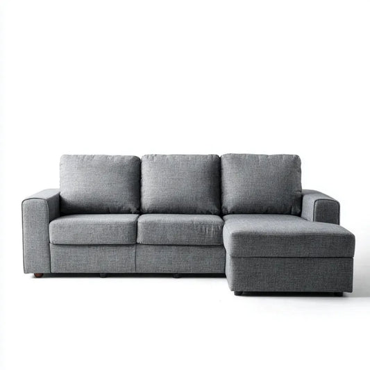 Prawostronna sofa narożna szara z tapicerką poliestrową 240 x 150 x 85 cm