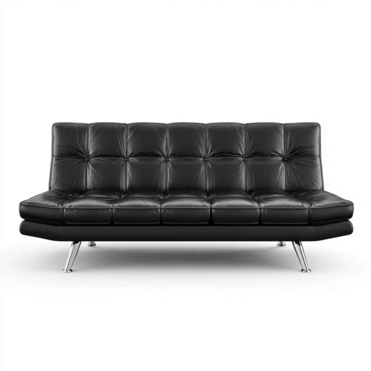 Trzyosobowa sofa rozkładana z tapicerką PVC, czarna, 179 x 84 x 79 cm