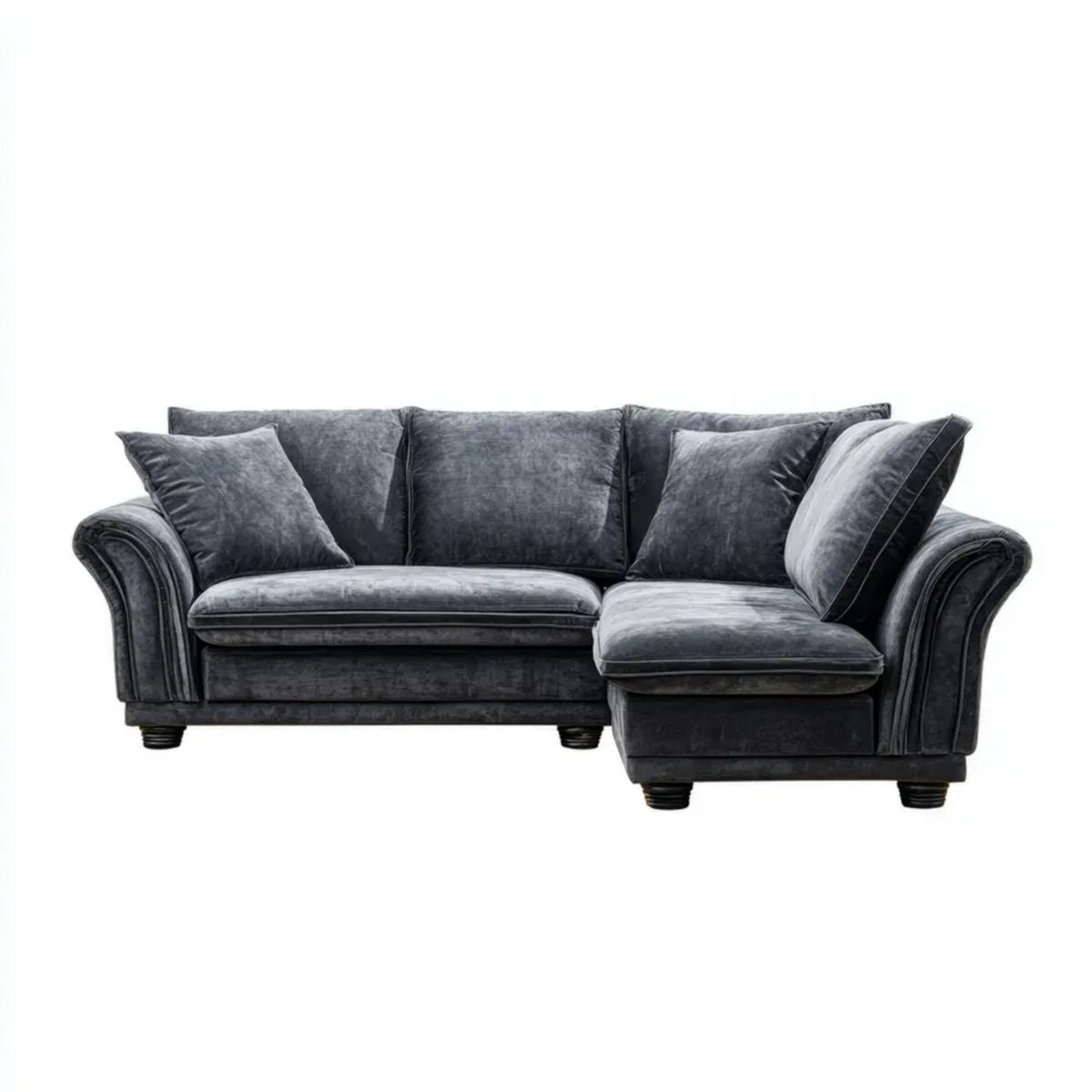 Prawostronna sofa narożna z aksamitu, ciemnoszara, 260 x 170 x 90 cm