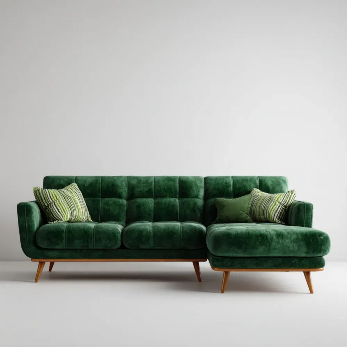 Zielona sofa narożna w kształcie L z prawym szezlongiem z aksamitu poliestrowego, 260 × 160 × 85 cm