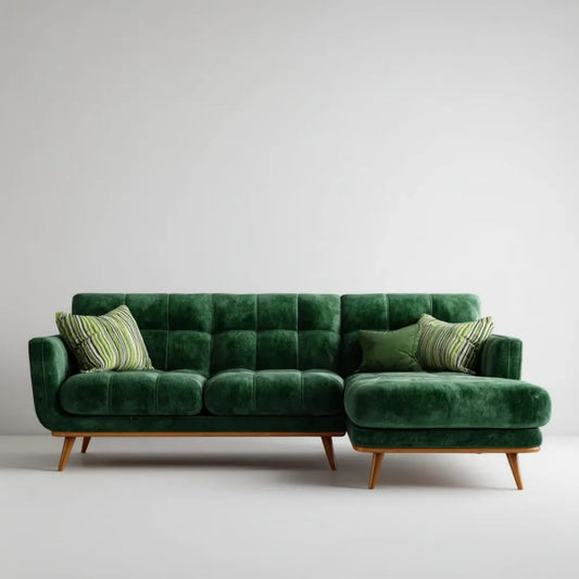 Zielona sofa narożna w kształcie L z prawym szezlongiem z aksamitu poliestrowego, 260 × 160 × 85 cm