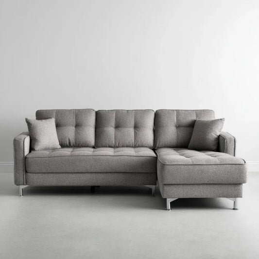 Szara sofa narożna z szezlongiem po prawej stronie z poliestru, 250 x 160 x 88 cm