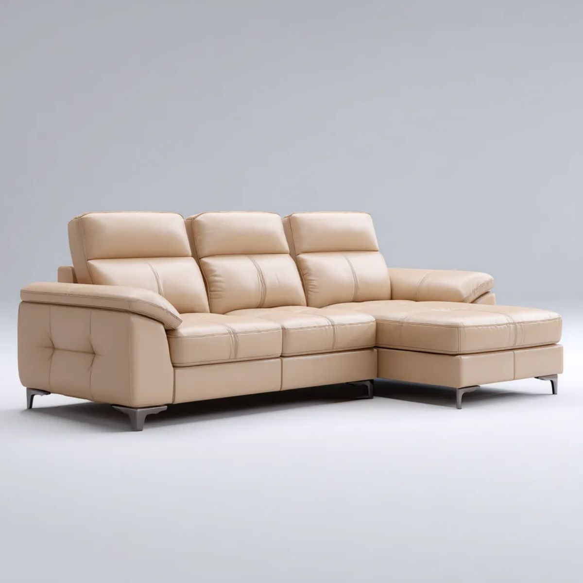 Beżowa sofa narożna ze skóry syntetycznej z prawostronnym szezlongiem 280 × 165 × 95 cm, kształt L