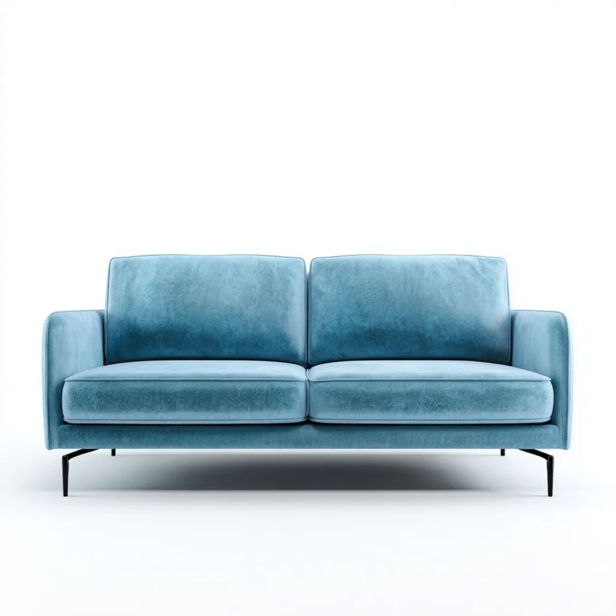 Dwuosobowa sofa aksamitna z metalowymi nogami, niebieska/czarna, 180 x 82 x 84 cm