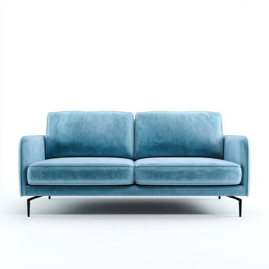 Dwuosobowa sofa aksamitna z metalowymi nogami, niebieska/czarna, 180 x 82 x 84 cm