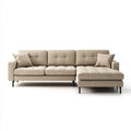 Beżowa sofa narożna w kształcie L z prawostronnym szezlongiem, tapicerowana poliestrem, 280 × 160 × 85 cm